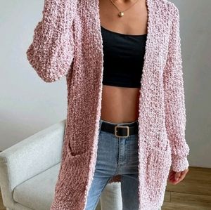 Dusty Pink Popcorn Drop Shoulder Cardigan